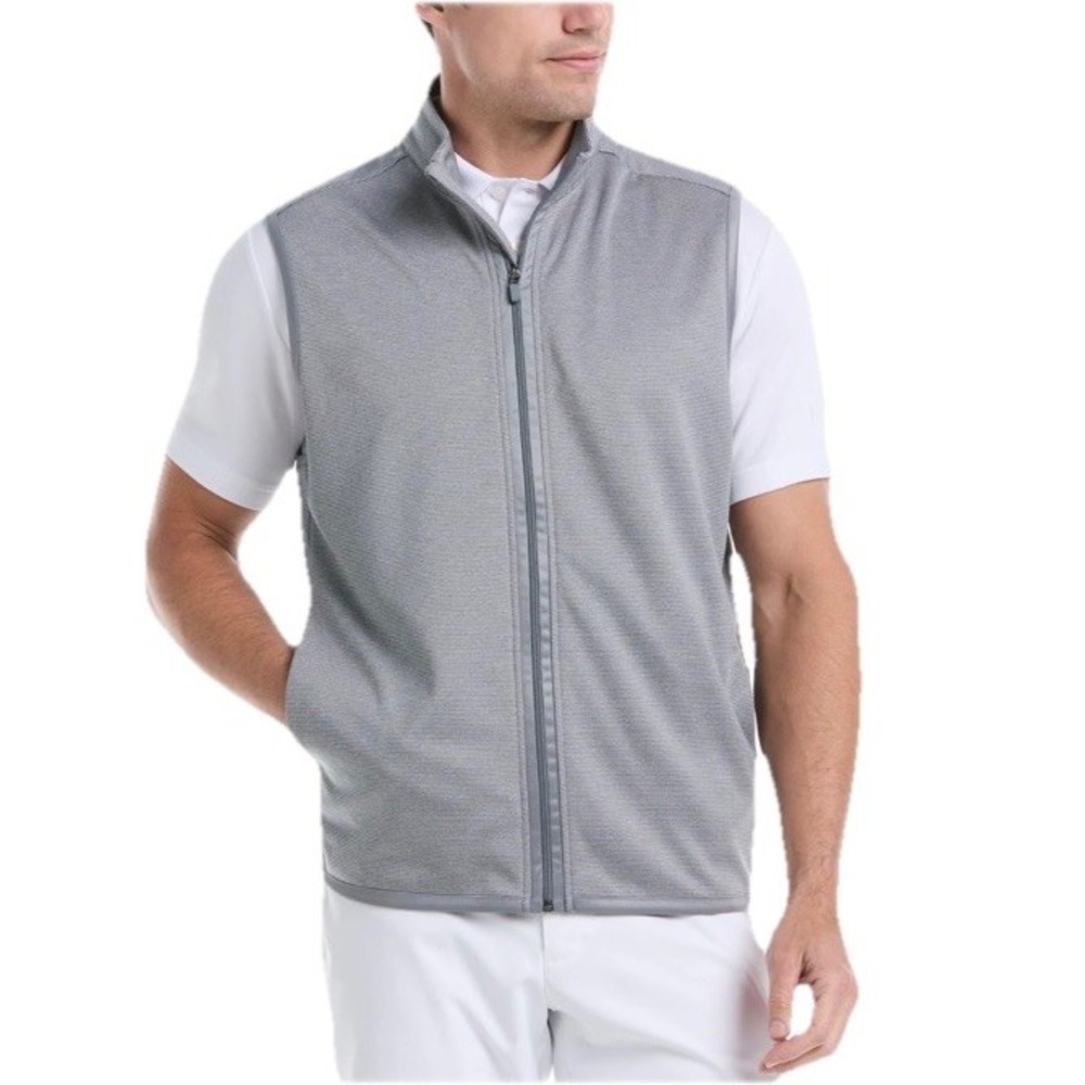 PGA Tour Men Golf Vest Full Zip XXL Flagstone Heather Horizontal Gray Stripe